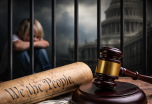 Where the Constitution Ends: Government Abuse and the Collapse of Justice A symbolic image representing government abuse, lawfare, and the erosion of constitutional rights affecting American families.