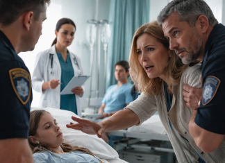 Medical Overreach and Forced Treatment in Modern Healthcare Family separated under medical authority inside a modern hospital setting