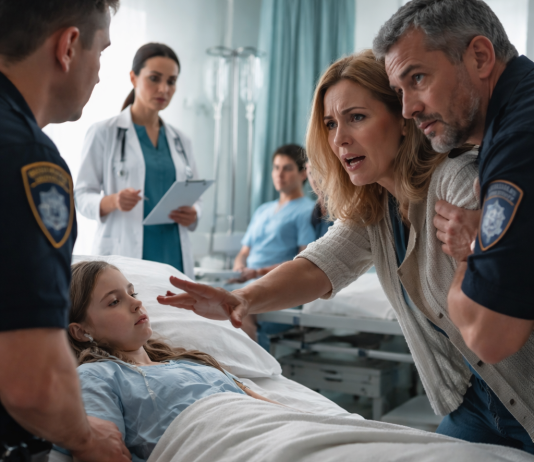 Medical Overreach and Forced Treatment in Modern Healthcare Family separated under medical authority inside a modern hospital setting